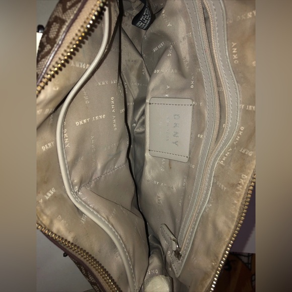 DKNY Donna Karan Leather Purse Logo Pattern W Silver Charm Detachable Authentic - Picture 11 of 16